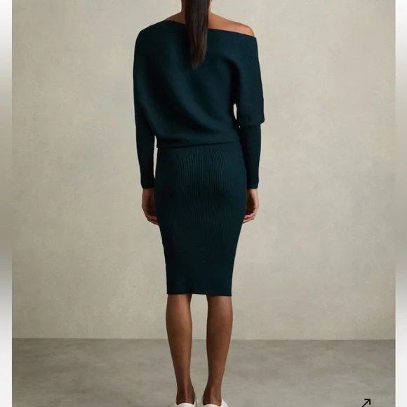 Reiss Lara off shoulder Teal dress - Picture 2 of 12